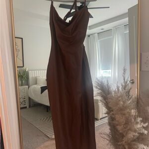 naked wardrobe Brown Leather Midi Dress